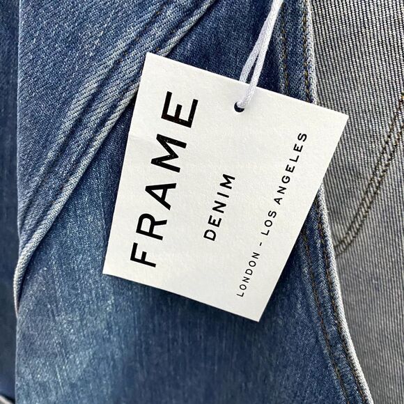 Frame Le Garcon Cutoff Denim Short Overalls Shortalls Islet Blue Large Raw Hem - Picture 6 of 15